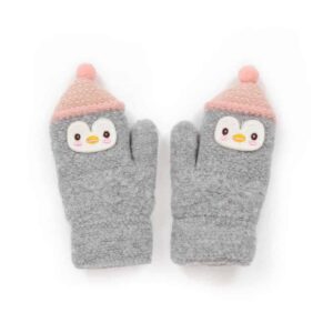 grey and pink penguin mittens