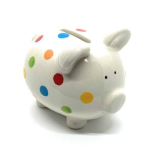 piggy bank with multicoloured spots