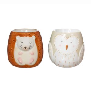 owl and hedgehog egg cup set