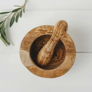 olive wood mortar and pestle