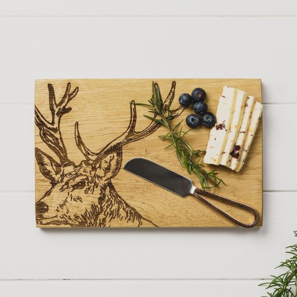 Wooden Stag Cheese Board And Knife Set