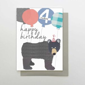Woolly Jersey Bear 4th Birthday Card