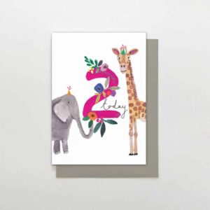 Giraffe & Elephant 2nd Birthday Card