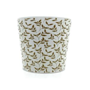 Gold And White Floral Plant Pot