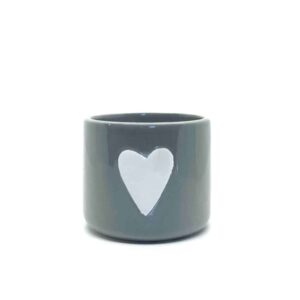 small grey ceramic pot with heart