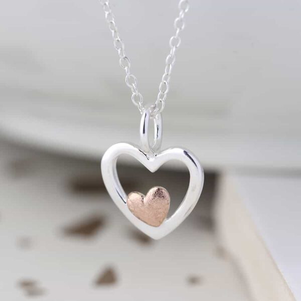 Rose Gold and Sterling Silver Heart Necklace