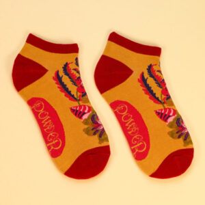 Mustard Fantasy Floral Trainers Socks