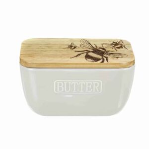 Bee Oak And Ceramic Butter Dish