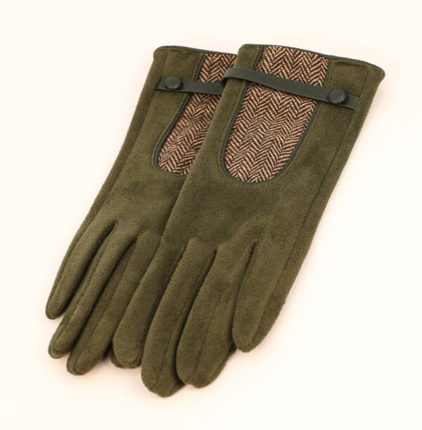 Genevieve Faux Suede Gloves in Olive