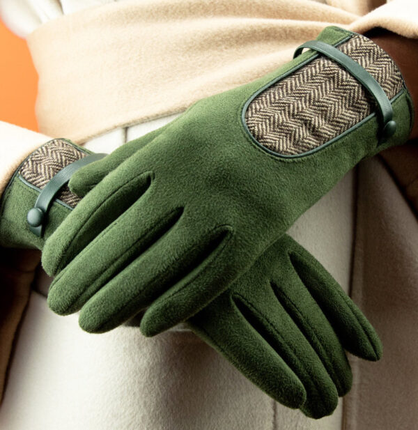 Genevieve Faux Suede Gloves in Olive