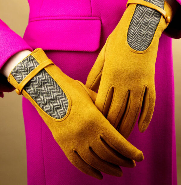 Genevieve Faux Suede Gloves in Mustard